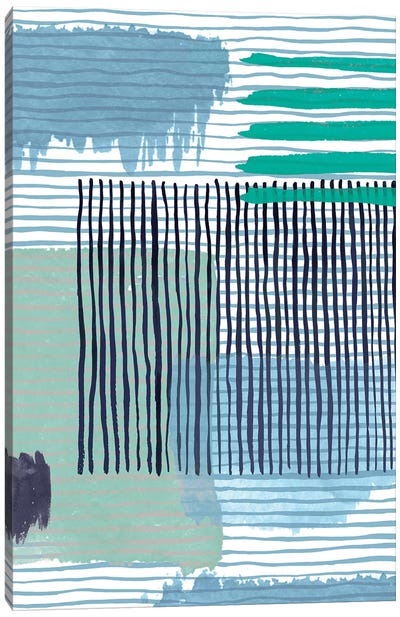 Abstract Striped Geo Green Canvas Art Print - Stripe Patterns
