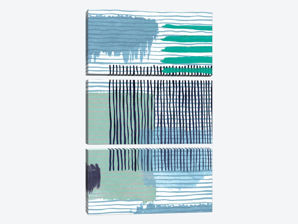 Abstract Striped Geo Green by Ninola Design 3-piece Canvas Artwork