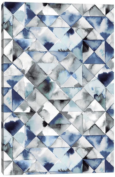 Moody Triangles Blue Silver Canvas Art Print - Geometric Art