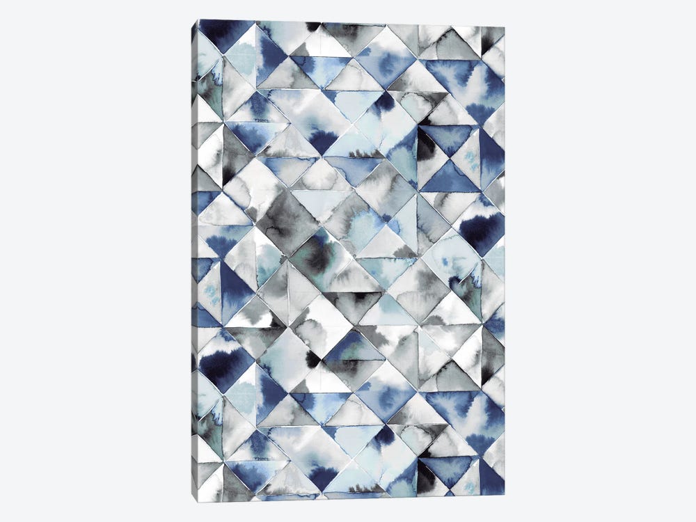 Moody Triangles Blue Silver by Ninola Design 1-piece Canvas Art Print