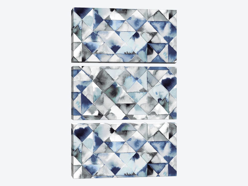Moody Triangles Blue Silver by Ninola Design 3-piece Art Print