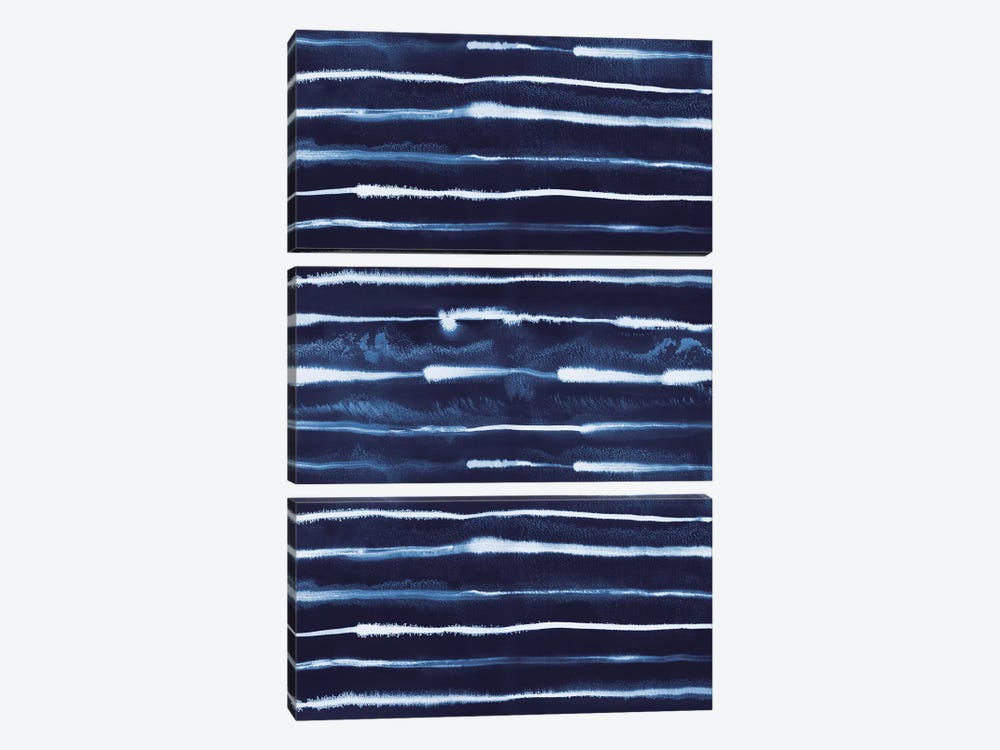 Navy Electric Ink Stripes by Ninola Design 3-piece Canvas Print