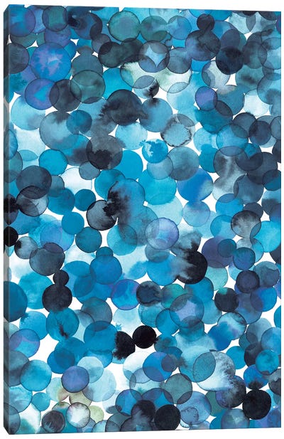 Overlapped Watercolor Dots Blue Canvas Art Print - Polka Dot Patterns