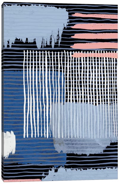 Abstract Striped Geo Navy Canvas Art Print - Ninola Design