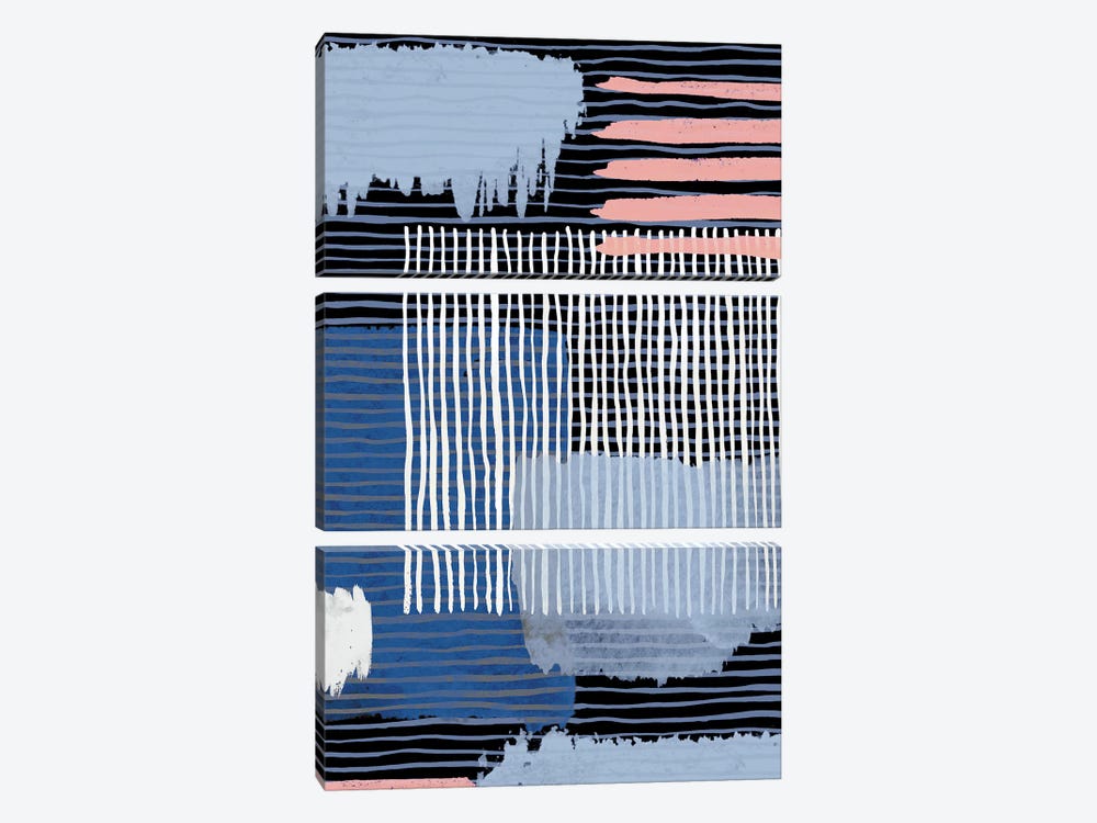 Abstract Striped Geo Navy by Ninola Design 3-piece Canvas Print
