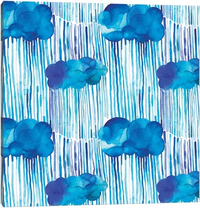 Raining Clouds Blue Canvas Art Print - Stripe Patterns