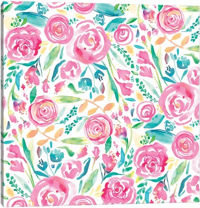 Spring Roses Pastel Canvas Art Print - Floral & Botanical Patterns
