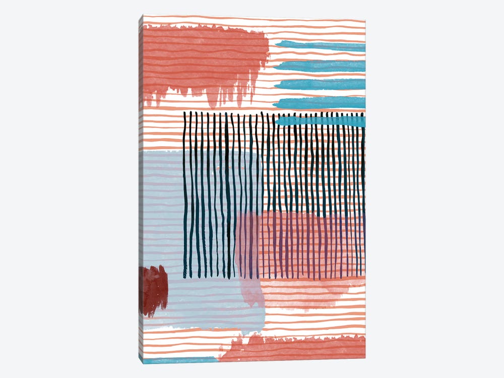 Abstract Striped Geo Red by Ninola Design 1-piece Canvas Wall Art