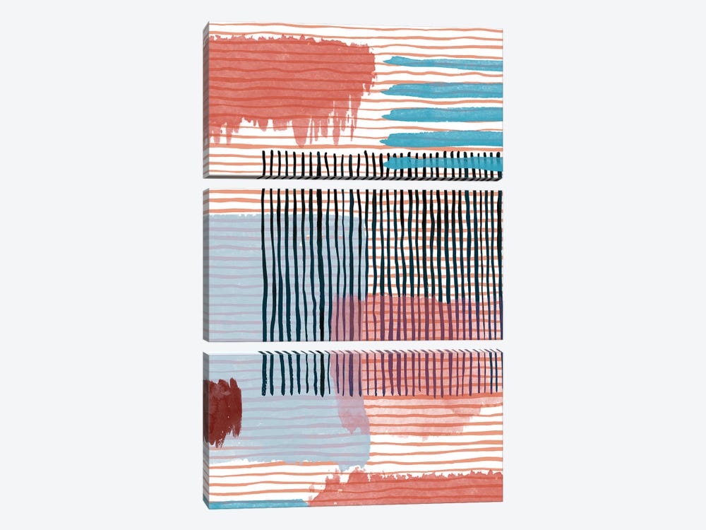 Abstract Striped Geo Red by Ninola Design 3-piece Canvas Artwork