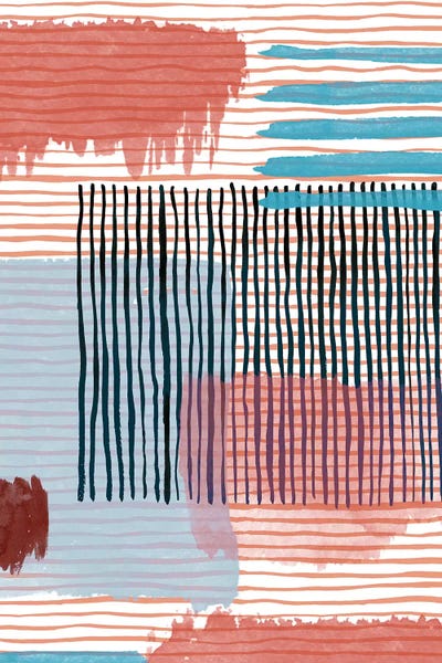 Ninola Design: Abstract Striped Geo Red by Ninola Design