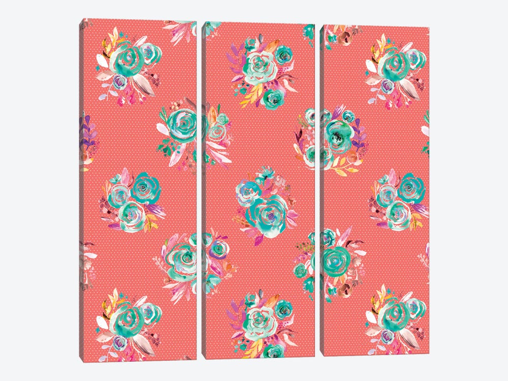 Sweet Roses Blooms Coral by Ninola Design 3-piece Canvas Artwork
