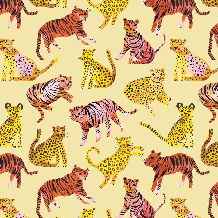 Tigers and Leopards Yellow by Ninola Design wall art