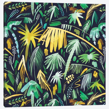 Tropical Expressive Palms Green Canvas Print #NDE93} by Ninola Design Canvas Print