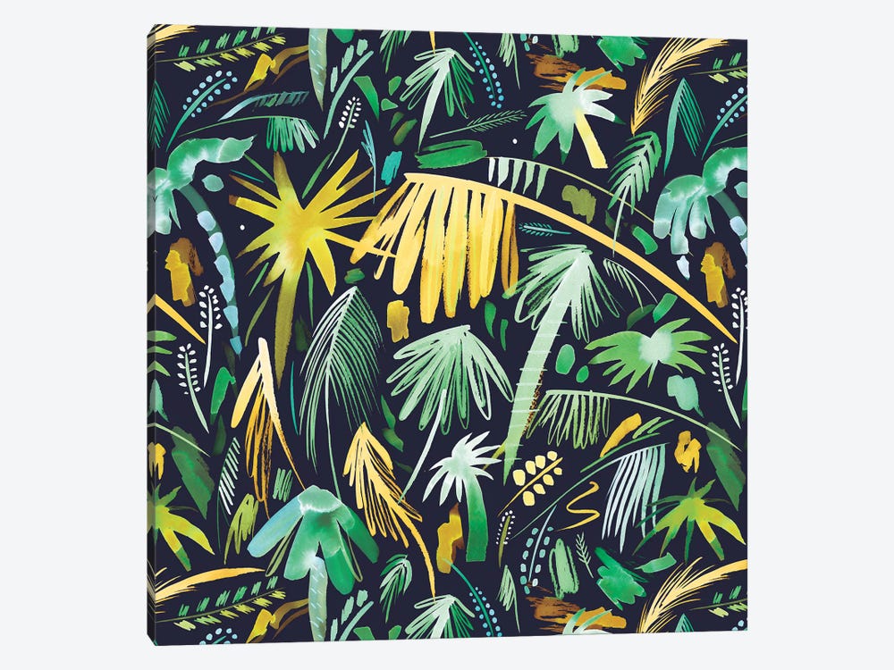 Tropical Expressive Palms Green by Ninola Design 1-piece Canvas Print