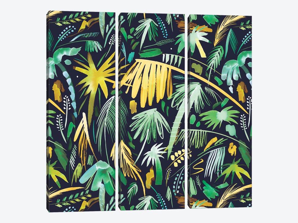 Tropical Expressive Palms Green by Ninola Design 3-piece Canvas Print