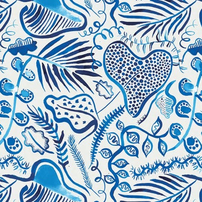 Tropical Forest Leaves Blue by Ninola Design metal wall art