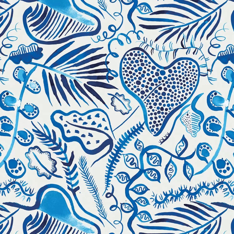 Tropical Forest Leaves Blue by Ninola Design canvas print