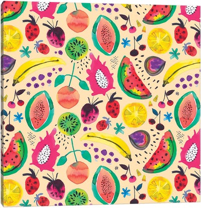 Tropical Fruits Yellow Canvas Art Print - Ninola Design