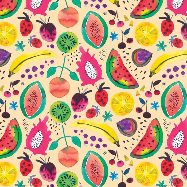 Pop Art Kitchen: Tropical Fruits Yellow by Ninola Design
