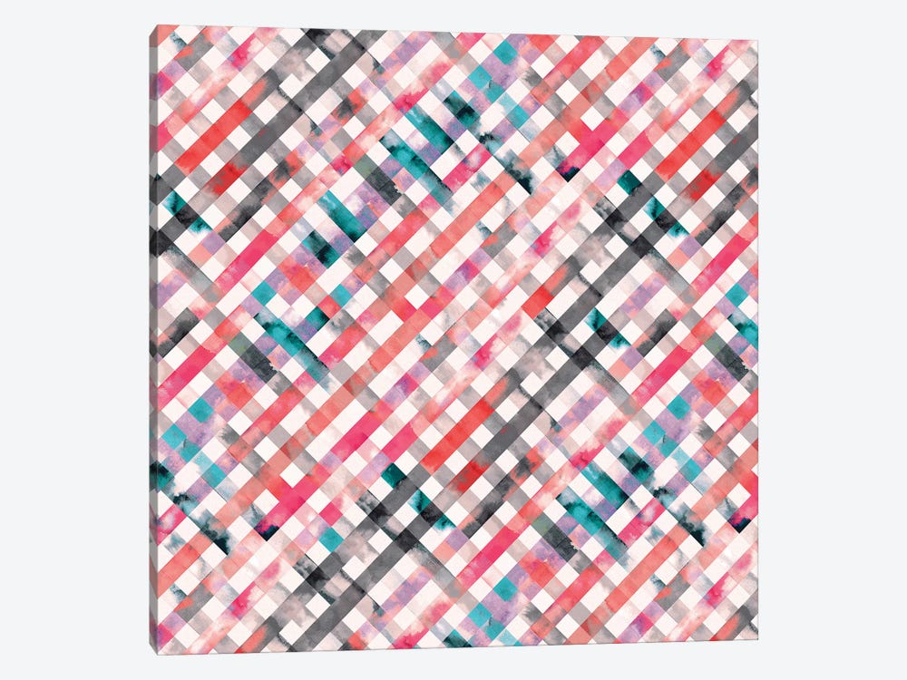 Vichy Pink Gingham Squares Watercolor by Ninola Design 1-piece Canvas Wall Art