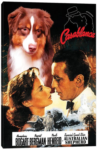 Australian Shepherd Casablanca Movie Canvas Art Print - Romance Movie Art