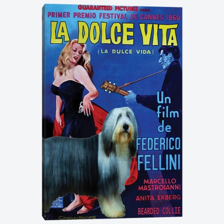Bearded Collie La Dolce Vita Movie Canvas Print #NDG1027} by Nobility Dogs Canvas Art