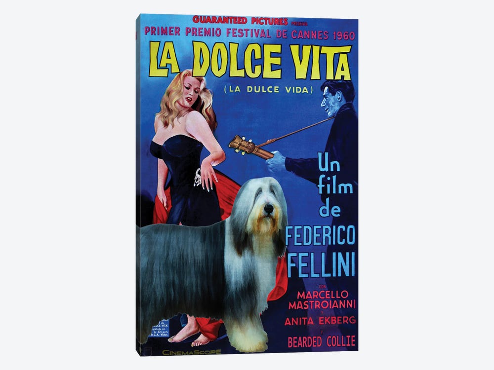 Bearded Collie La Dolce Vita Movie by Nobility Dogs 1-piece Canvas Wall Art