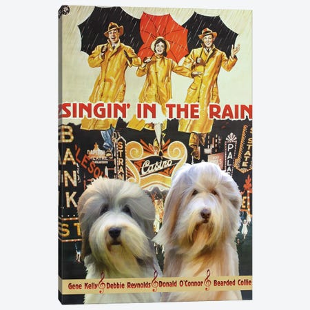 Bearded Collie Singin In The Rain Canvas Print #NDG1028} by Nobility Dogs Art Print