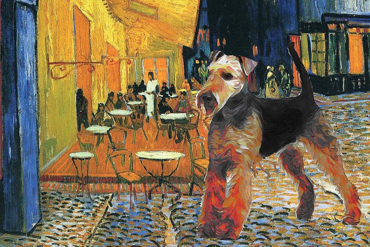 Airedale Terrier Cafe Terrace At Night