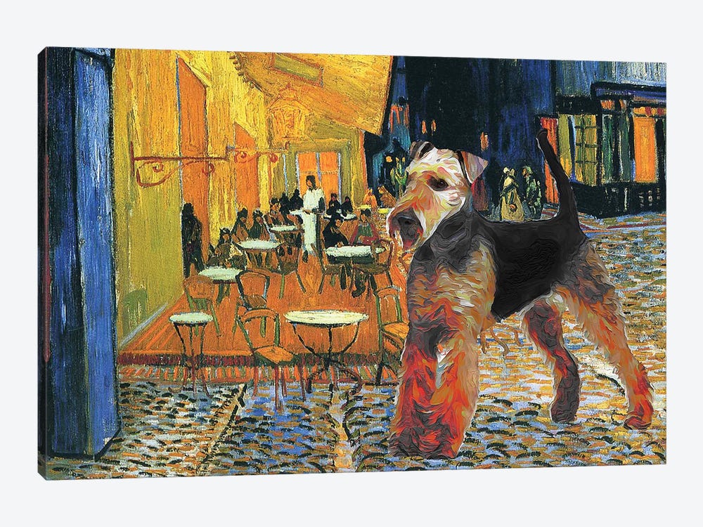 Airedale Terrier Cafe Terrace At Night by Nobility Dogs 1-piece Canvas Wall Art