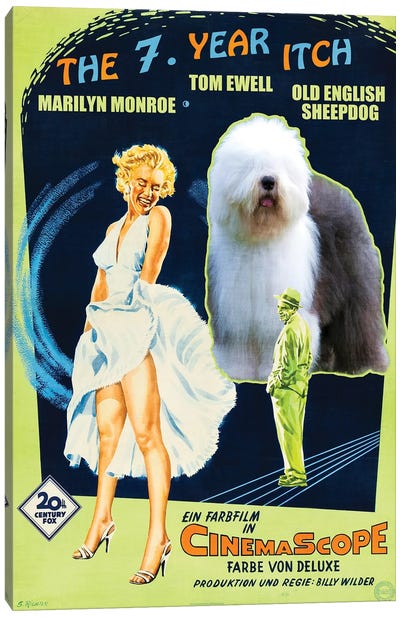 Old English Sheepdog The Seven Year Itch Canvas Art Print - Old English Sheepdog Art