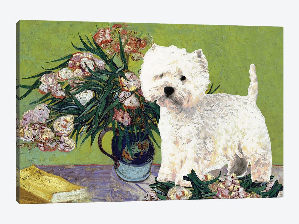West Highland White Terrier Vase With Oleanders by Nobility Dogs 1-piece Art Print