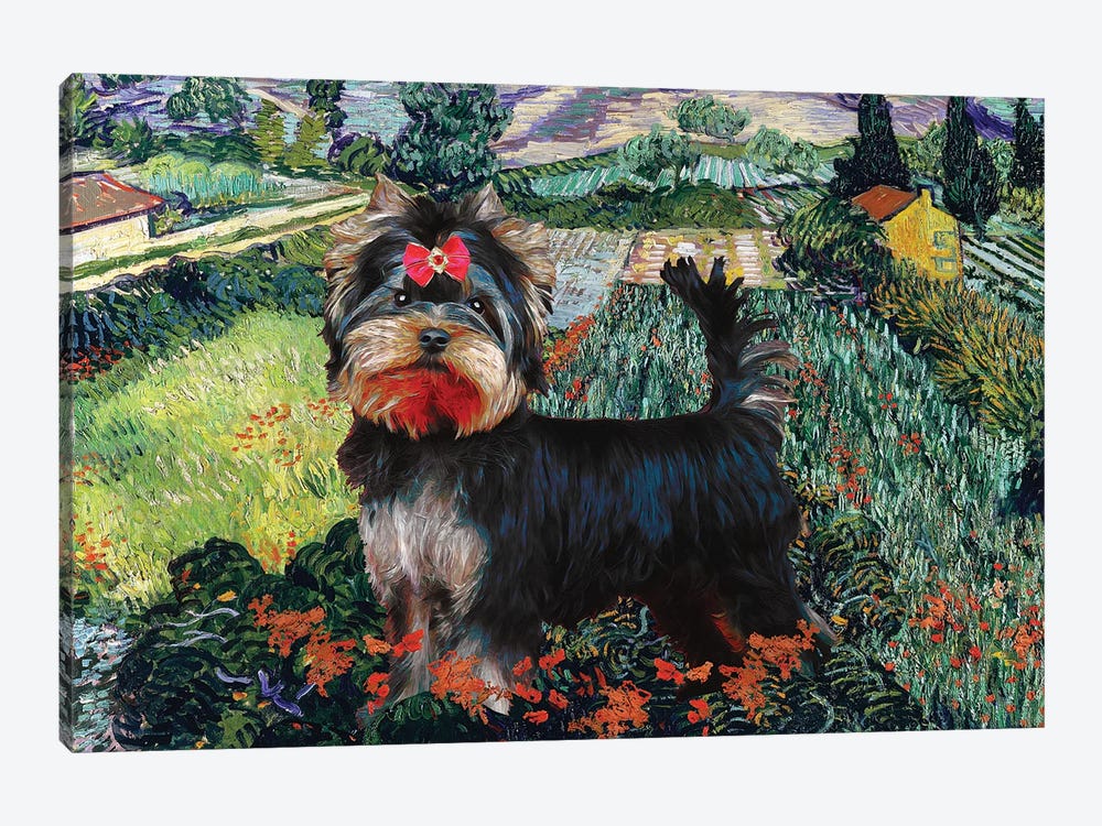 Yorkshire Terrier Field With Poppies by Nobility Dogs 1-piece Art Print
