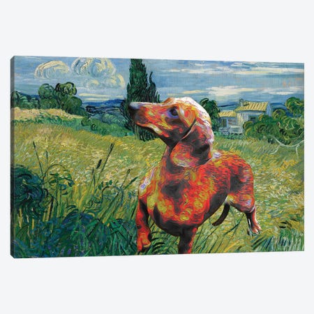 Dachshund Wheat Field With Cypress Canvas Print #NDG109} by Nobility Dogs Art Print