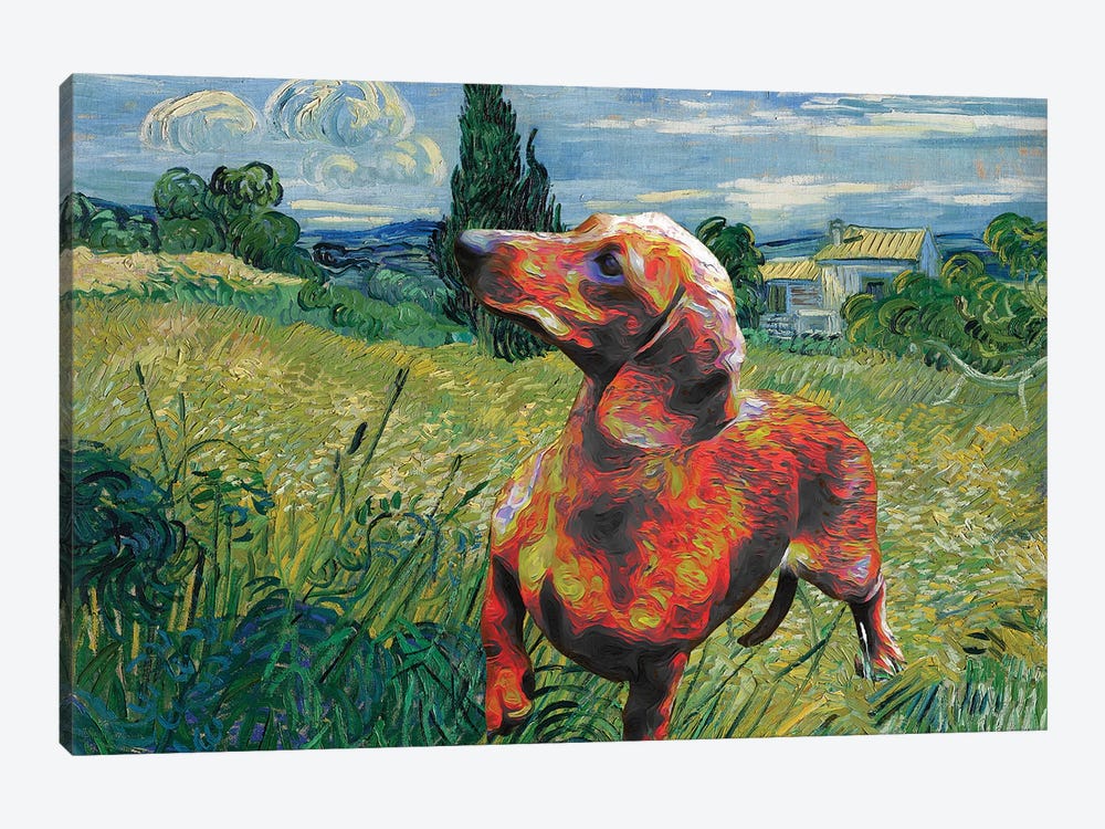 Dachshund Wheat Field With Cypress by Nobility Dogs 1-piece Canvas Wall Art