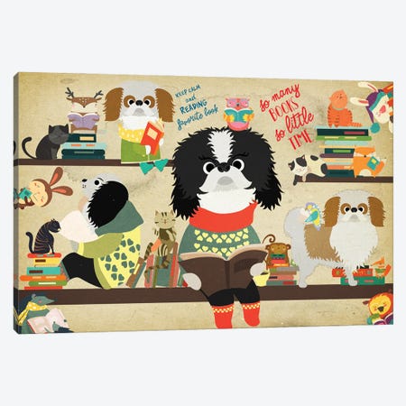 Japanese Chin Book Time Canvas Print #NDG1100} by Nobility Dogs Canvas Artwork