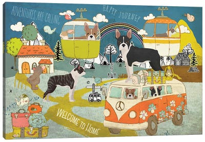 Boston Terrier Happy Journey Canvas Art Print - Volkswagen