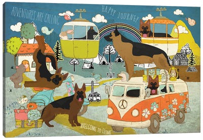 German Shepherd Happy Journey Canvas Art Print - Volkswagen
