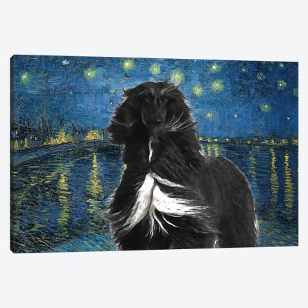 Afghan Hound Starry Night Over The Rhone Canvas Print #NDG1116} by Nobility Dogs Canvas Wall Art