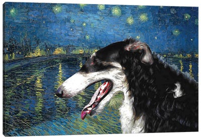 Borzoi Starry Night Over The Rhone Canvas Art Print