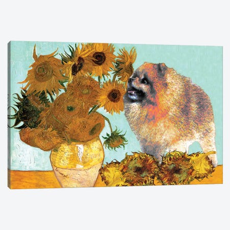 Pomeranian Sunflowers Canvas Print #NDG111} by Nobility Dogs Canvas Artwork