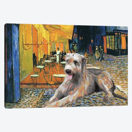 Irish Wolfhound Café Terrace At Night Canvas Print #NDG1120} by Nobility Dogs Canvas Artwork