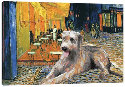 Irish Wolfhound Café Terrace At Night Canvas Art Print