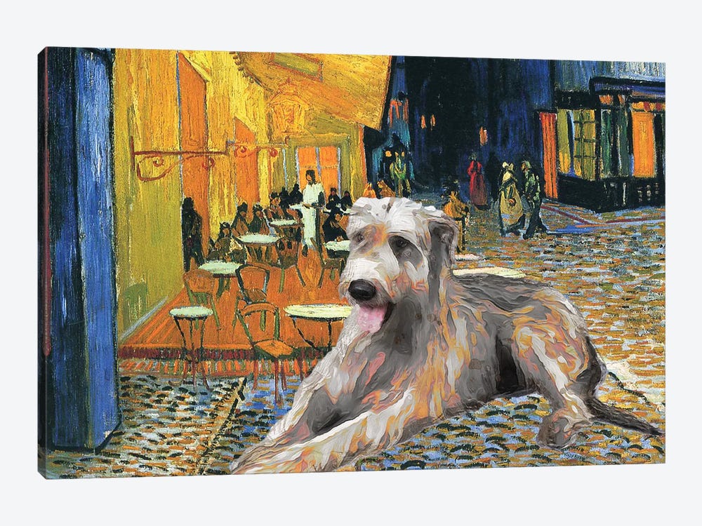 Irish Wolfhound Café Terrace At Night by Nobility Dogs 1-piece Canvas Artwork