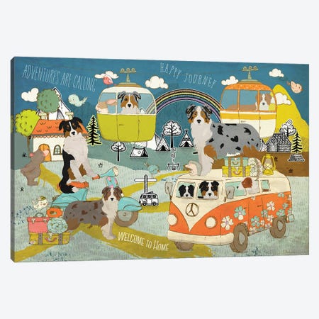 Australian Shepherd Happy Journey Canvas Print #NDG1128} by Nobility Dogs Canvas Wall Art