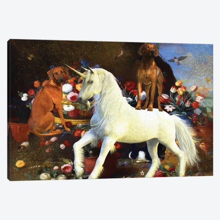 Rhodesian Ridgeback Still Life With Flowers And Unicorn Canvas Print #NDG1132} by Nobility Dogs Canvas Print