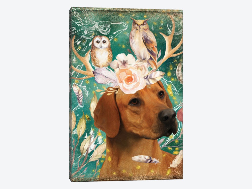 Rhodesian Ridgeback With Antlers And Owls by Nobility Dogs 1-piece Canvas Art Print