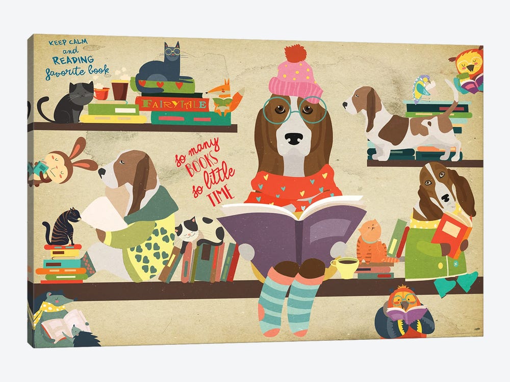 Basset Hound Book Time by Nobility Dogs 1-piece Canvas Artwork