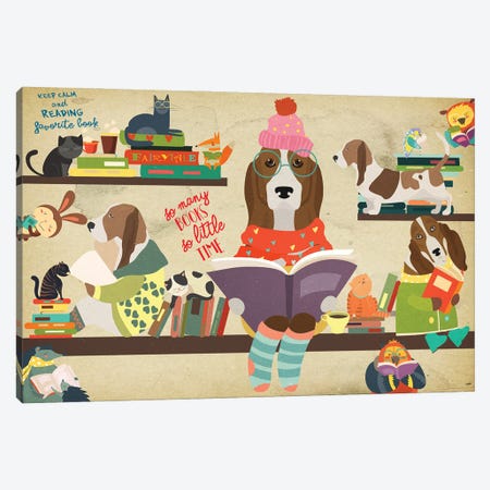 Basset Hound Book Time Canvas Print #NDG1140} by Nobility Dogs Canvas Artwork