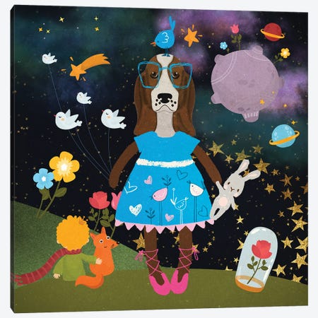 Basset Hound Cute Little Blue Princess Canvas Print #NDG1141} by Nobility Dogs Canvas Wall Art